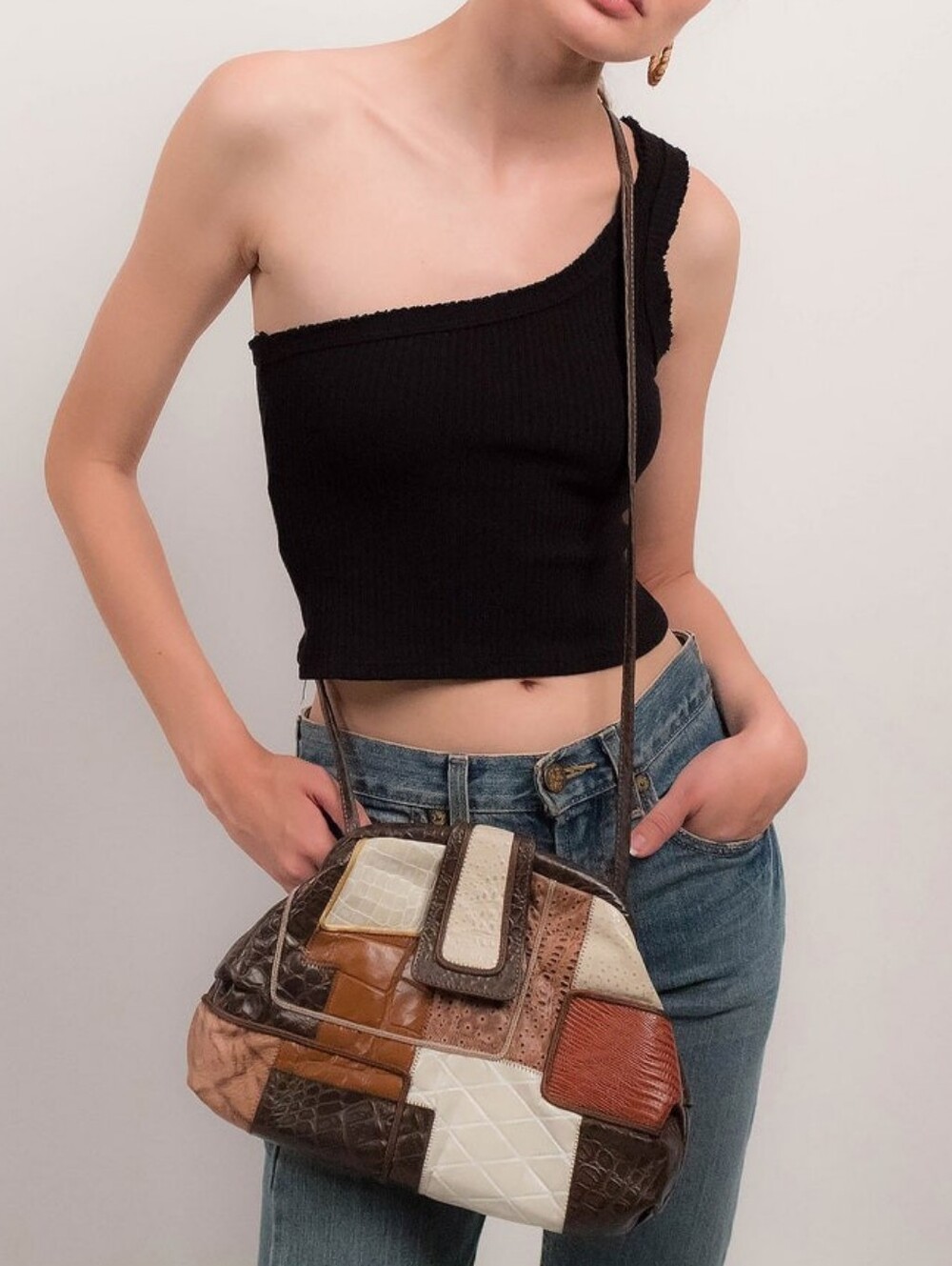 Saks Fifth Ave vintage 1980s patchwork leather shoulder bag NWT Hobo CrossBody0
